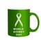 Green promotional mug for World Kidney Day.