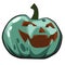 Green pumpkin with carved eyes and mouth, Jack-o-Lanterns. Attribute of the holiday of Halloween. Sketch for holiday