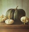 Green pumpkin and small white gourds