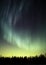 A green and purple aurora borealis over a forest, AI