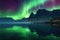 green and purple hues of the aurora above a fjord