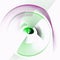 Green and purple, rounded and straight blades spin against a white background. Graphic design element. 3d