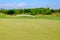 Green putt in golf course landscape
