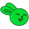 Green rabbit head emoticon burst out laughing, doodle icon image kawaii
