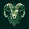 Green Ram Head Logo: Charming Illustrations With Strong Facial Expression