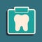 Green X-ray of tooth icon isolated on green background. Dental x-ray. Radiology image. Long shadow style. Vector