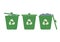 Green recycle bins with recycle symbol. Vector garbage trash can isolated sign. Recycling junk basket garbage sign symbol. Delete