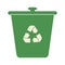 Green recycle bins with recycle symbol. Vector garbage trash can isolated sign. Recycling junk basket garbage sign symbol. Delete