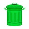 Green recycling bin with cover and handles isolated on white background.