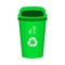 Green recycling bin with recycle logo isolated on white background.