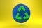 green recycling sign on round blue dialog box