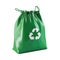Green recycling symbol on plastic bag full of garbage