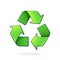 Green recycling symbol. Worldwide attention sign to environmental issues. Triangular eco friendly sign of reused