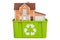 Green recycling trashcan with house, 3D