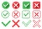 Green and red buttons. Green check mark and red cross. Right and wrong. Vector illustration