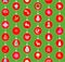 Green red Christmas seamless craft wallpaper with decorative garland with Xmas star, angels, bunny, jingle bell, gift, reindeer, g