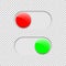 Green On and red Off toggle switch buttons isolated on transparent background. Vector design element.