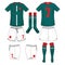 Green and red shirt soccer jersey with sock and white short mock