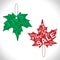 Green and red stickers with seasonal sales in the form of colorful maple leaves, the concept of seasonal discounts and doing