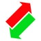 Green and red up and down arrow. Arrow pointing upwards, downwards