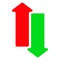 Green and red up and down arrow. Arrow pointing upwards, downwards