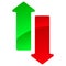 Green and red up and down arrow. Arrow pointing upwards, downwards