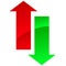Green and red up and down arrow. Arrow pointing upwards, downwards