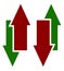 Green red up down arrow icons. Vertical arrows in opposite dir