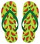 Green and red vector flip flops with watermelon pattern