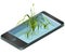 Green reed and water plants in mobile phone. Isometric clump of reed growing in pool, lake or pond.