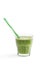 Green refreshing smoothie with spinach in glass with straw