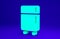 Green Refrigerator icon isolated on blue background. Fridge freezer refrigerator. Household tech and appliances