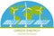 Green  renewable  clean energy concept banner design. Solar panels and wind turbines on the background of the world map.