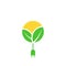 Green renewable energy logo, leafs, sun with cable with plug, charging eco power icon, vector illustration design template