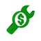 Green Repair price icon isolated on transparent background. Dollar and wrench.
