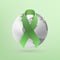 Green ribbon with monochrome earth icon.