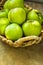 Green Ripe Organic Bio Apples Local produce in Vintage Wicker Ba