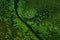 Green river, aerial landscape in Okavango delta, Botswana. Lakes and rivers, view from airplane. Vegetation in South Africa. Trees
