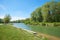 Green riverscape at isar river, recreational area munich city