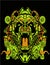 Green robot Panda bear cyberpunk robot head with cyberpunk theme with sacred geometry and floral background for poster and tshirt