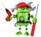Green robot with tools. . Contains clipping path