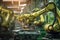 The green robotic arm working in line production in the industrial factory with Ai Generated