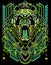 Green Robotic wolf roaring with new sacred geometry background