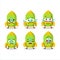 Green rocket firecracker cartoon character with sad expression