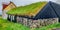 Green roof house in Gjogv village.island of Eysturoy. Faroe Islands