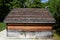 Green roof with plantation on wooden chalet