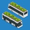 Green roofs on bus. Eco roof on bus. Flat 3d vector isometric illustration of eco roof.