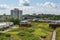 green rooftops on residential buildings, with views of the surrounding neighborhood