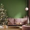 Green room decorated for Christmas, wall mockup