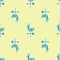 Green Rooster weather vane icon isolated seamless pattern on yellow background. Weathercock sign. Windvane rooster